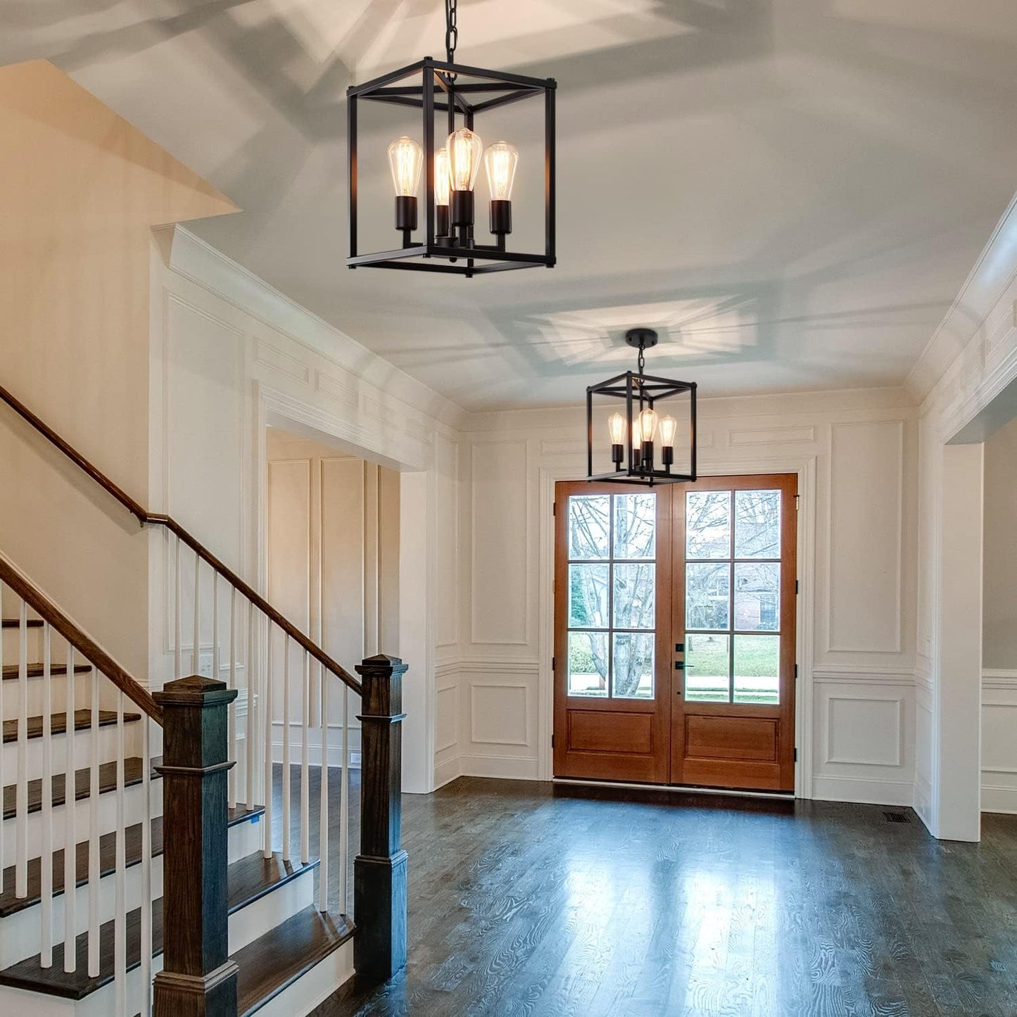 Black Chandelier Dining Room Light Fixtures over Table, 4-Light