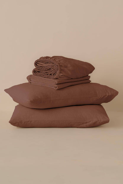 Solid Linen Bedding Set –Bedsheet, Fitted & Pillowcases