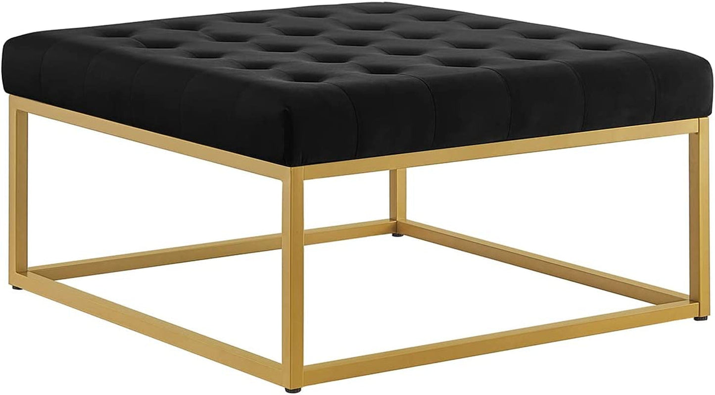 24KF Velvet Tufted Coffee Table Ottoman - Black