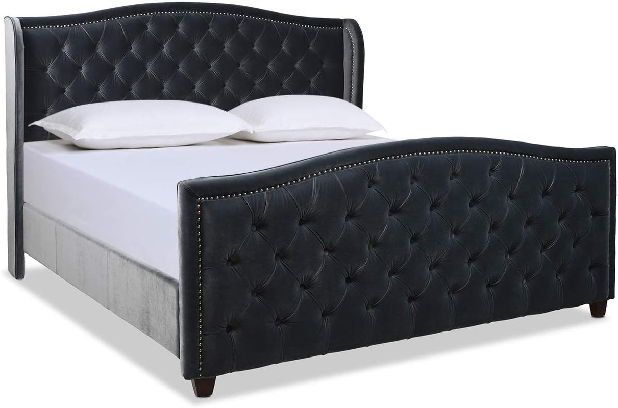 Jennifer Taylor Home Marcella Upholstered Shelter Headboard Bed Set, Queen, Olive Green Performance Velvet