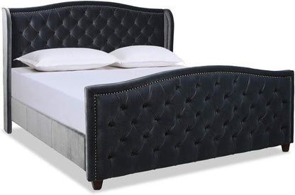 Jennifer Taylor Home Marcella Upholstered Shelter Headboard Bed Set, Queen, Olive Green Performance Velvet