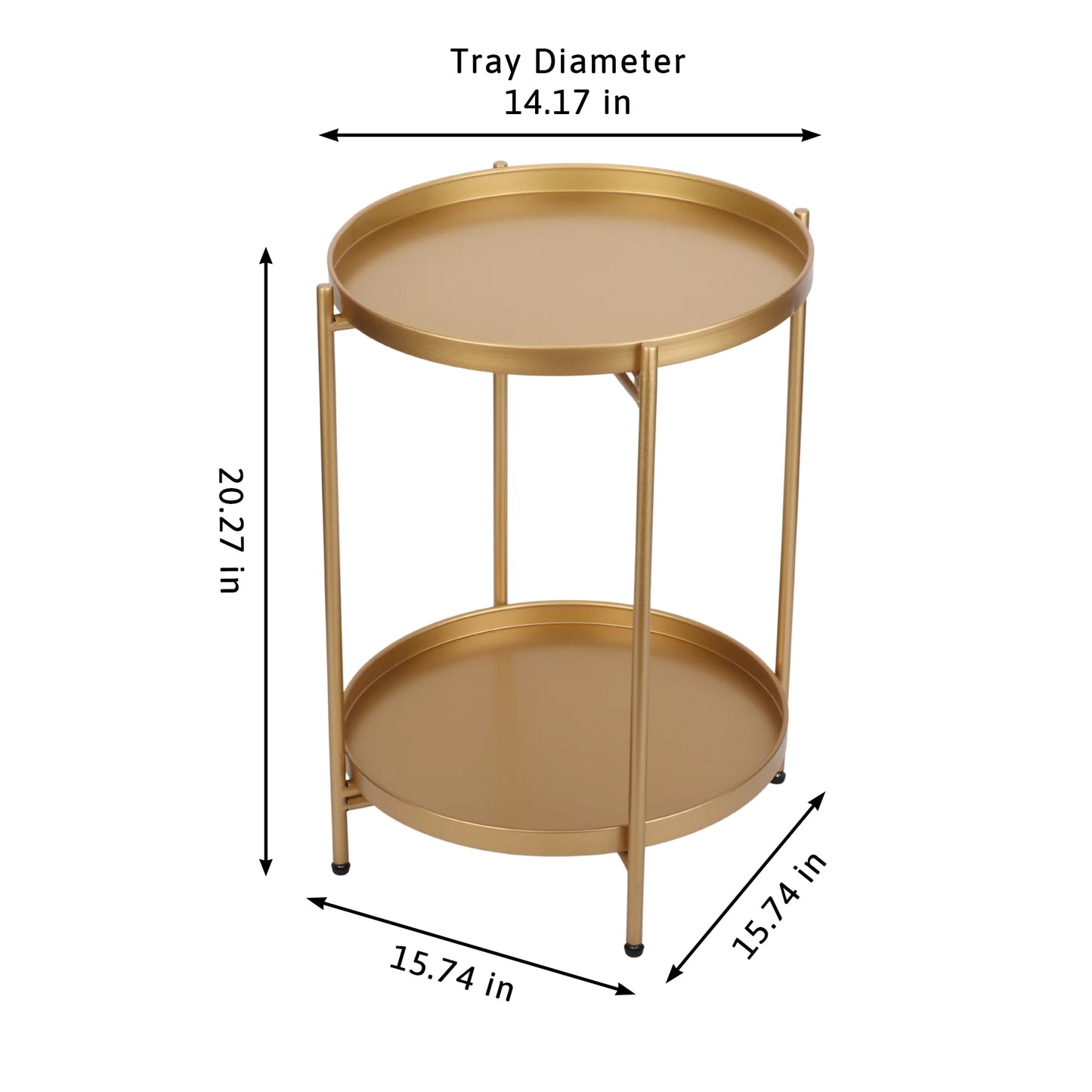 Metal End Table, 2 Tier Modern Gold Circle Side Table, 20.27"H Sofa Table Removable Tray, Coffee Table Indoor Outdoor