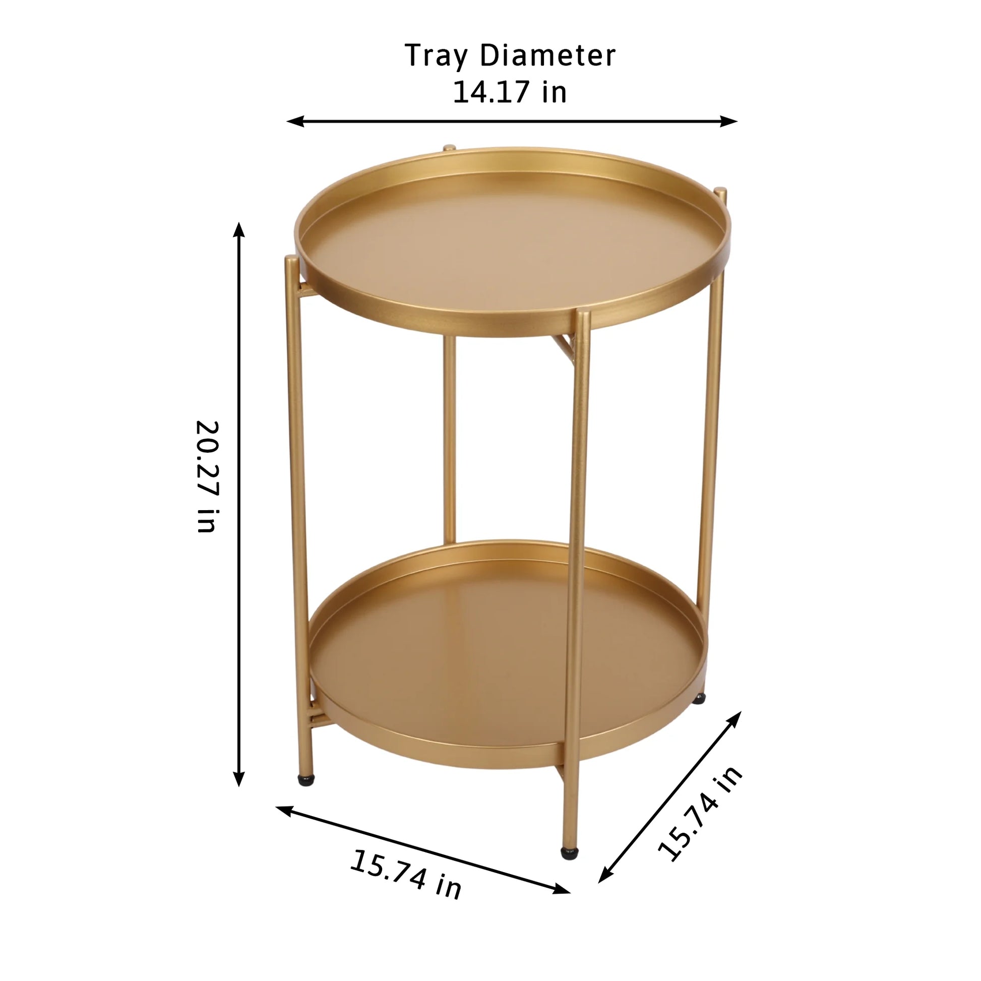 Metal End Table, 2 Tier Modern Gold Circle Side Table, 20.27"H Sofa Table Removable Tray, Coffee Table Indoor Outdoor