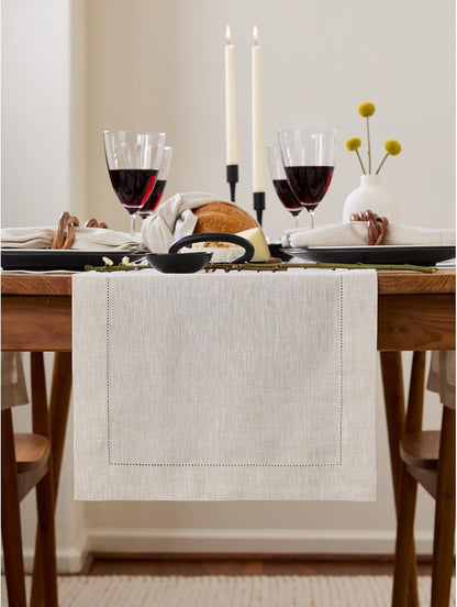 Solino Home Purple Linen Table Runner 60 Inches Long – 100% Pure Linen Classic Hemstitch Table Runner 14 X 60 Inch – Machine Washable Dining Table Runner for Valentines Day, Spring, Easter Decor