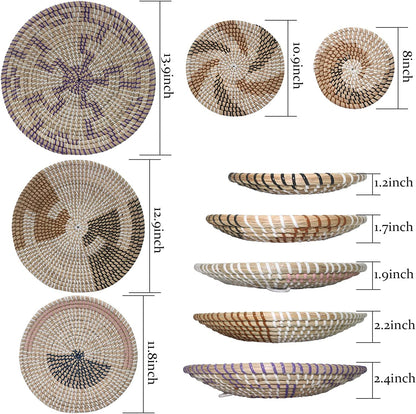 HNHMT Wall Basket Decor, Set of 5 Woven Basket Wall Decor, Handmade Hanging Wall Basket for Living Room or Bedroom, Unique Boho Wall Art.