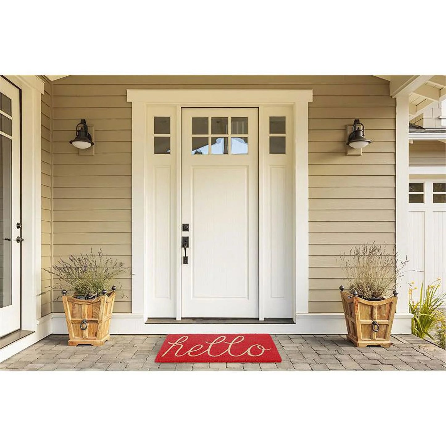 Hello Coir Fiber Doormat Non-Slip Durable Outdoor/Indoor, Pet Friendly, 17X29", Coral