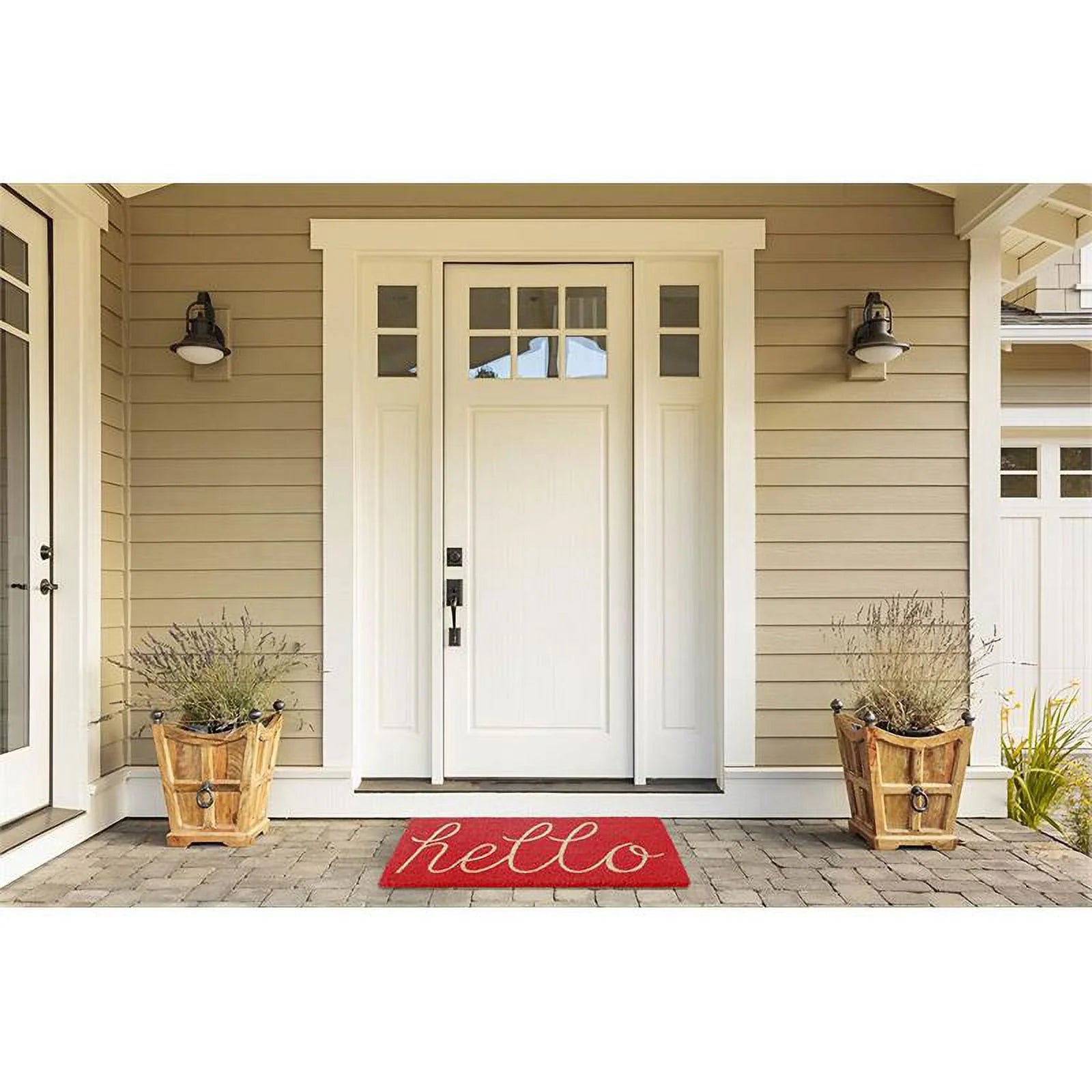 Hello Coir Fiber Doormat Non-Slip Durable Outdoor/Indoor, Pet Friendly, 17X29", Coral