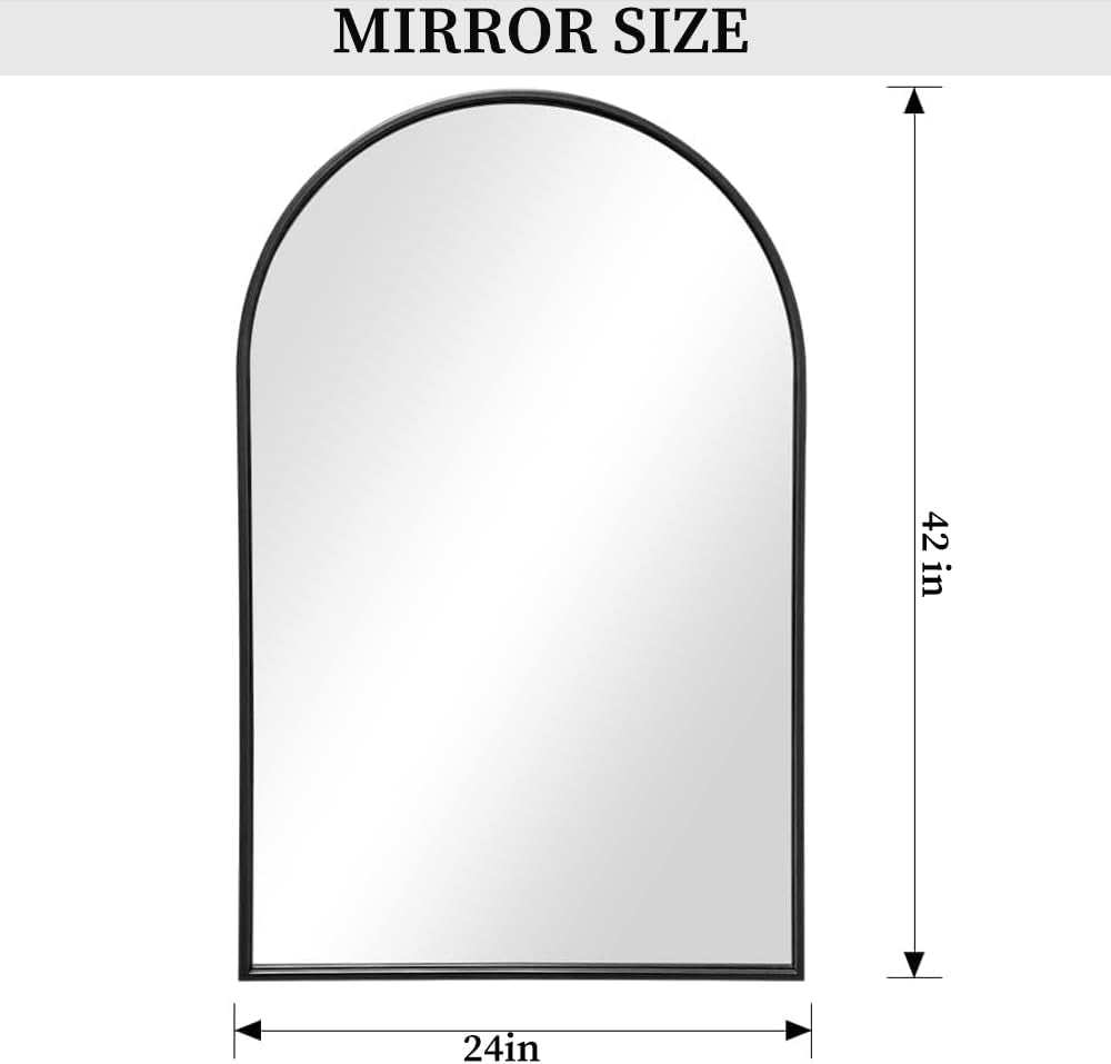 Contemporary Black Arched Wall Mirror, 42X24, Ideal for Bathroom