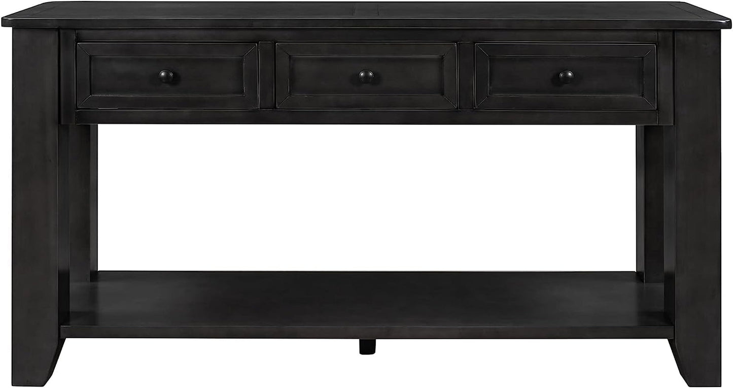 Black Console Table with Drawers and Shelf