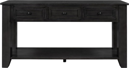 Black Console Table with Drawers and Shelf