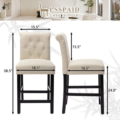 Fabric Counter Height Bar Stools with Solid Wood Legs, Set of 2