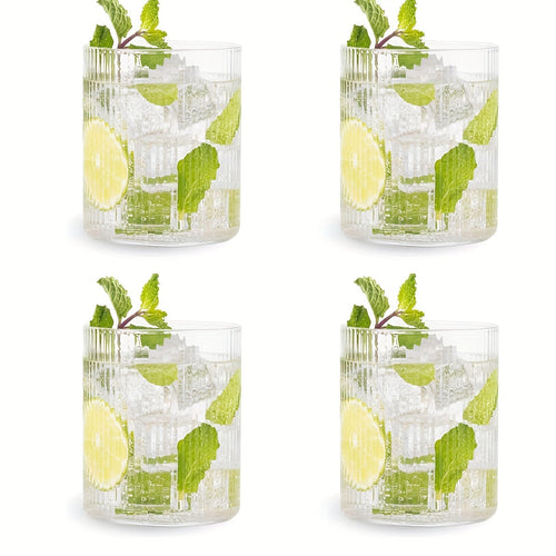 Set of 4 Ribbed Glass Tumblers Versatile Durable Stylish