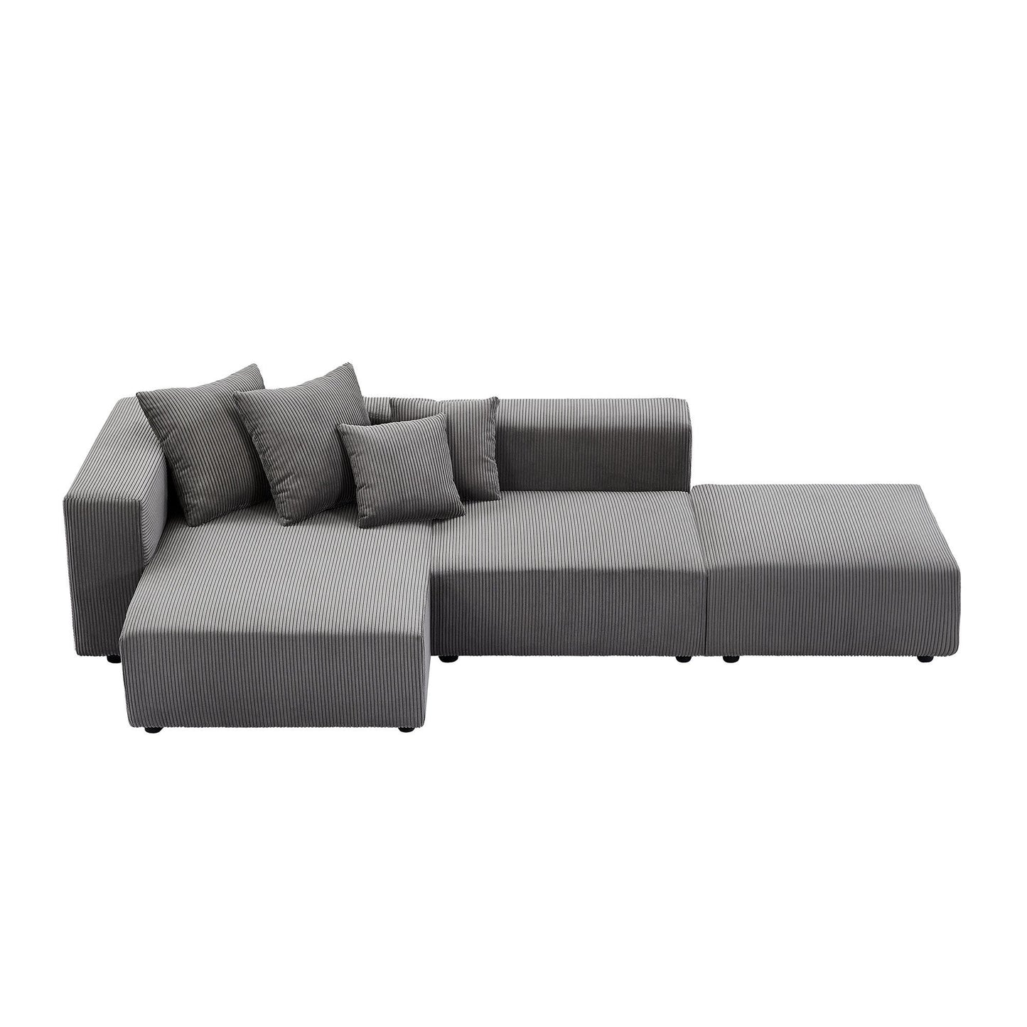 Soft Corduroy Sectional Modular Sofa Set with Chaise Couch Seating and Adjustable Modules