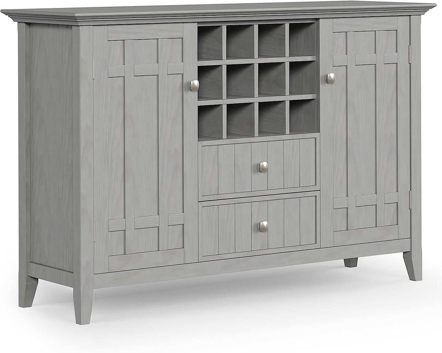 Fog Grey Solid Wood Transitional Sideboard Buffet and Wine Rack