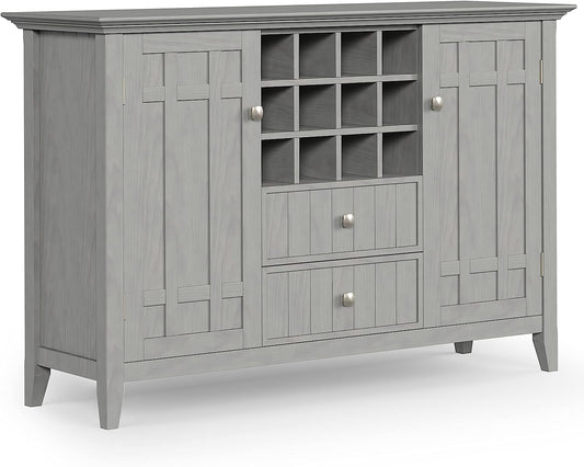 Fog Grey Solid Wood Transitional Sideboard Buffet and Wine Rack