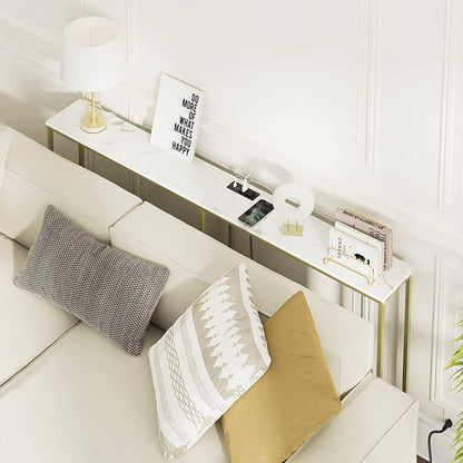 Modern Console Table with Power Outlet and Gold Frame