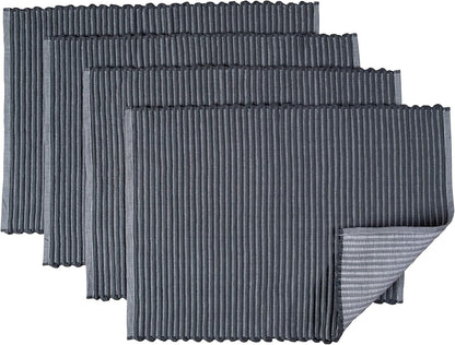 Placemats Set of 4, Woven Cloth Placemat Set, 14X19 In, Gray Boho Place Mats for Kitchen or Dining Table, Washable Cotton Table Mats