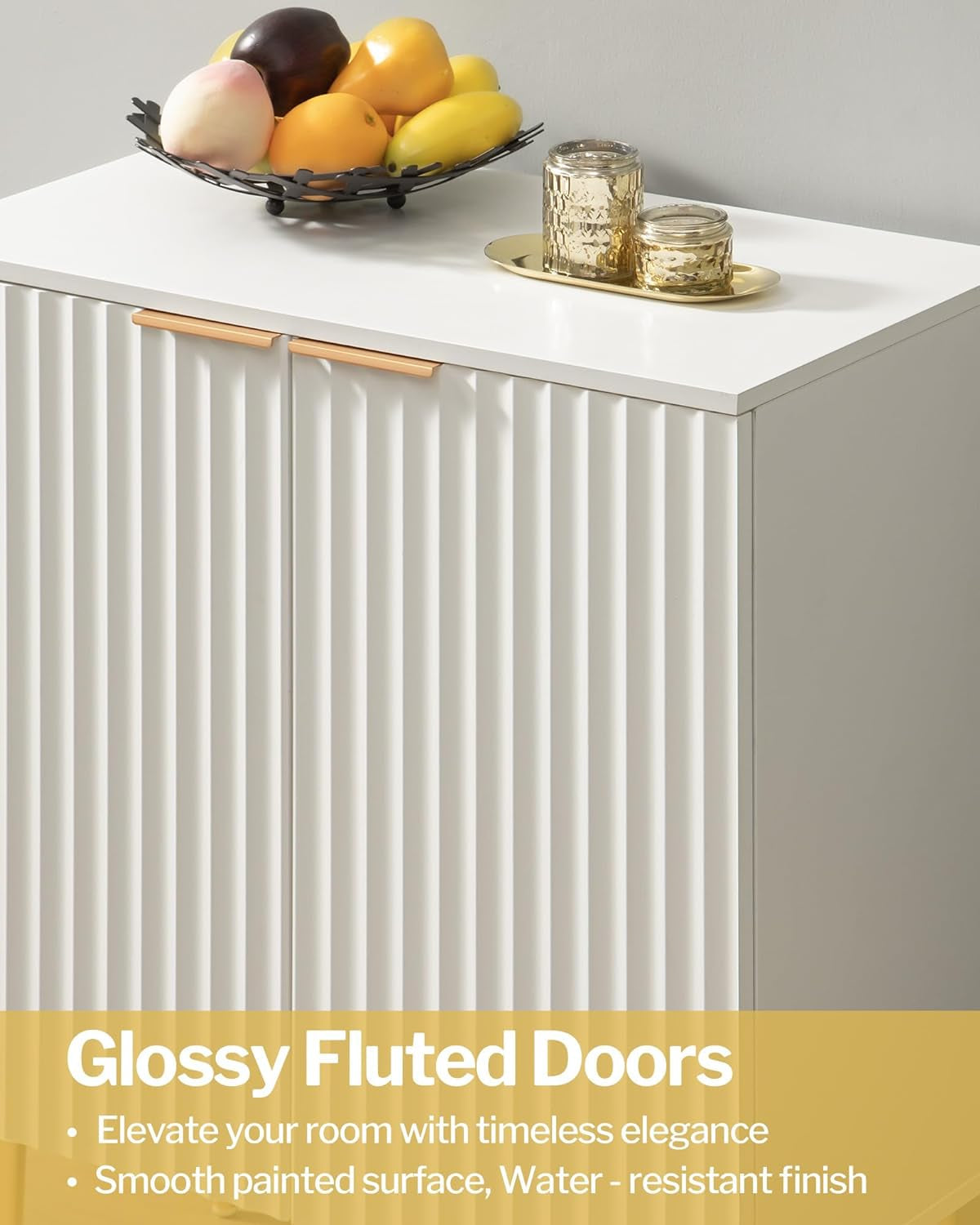 Fluted White Storage Cabinet Set of 2, Wood Sideboard Buffet Cabinet