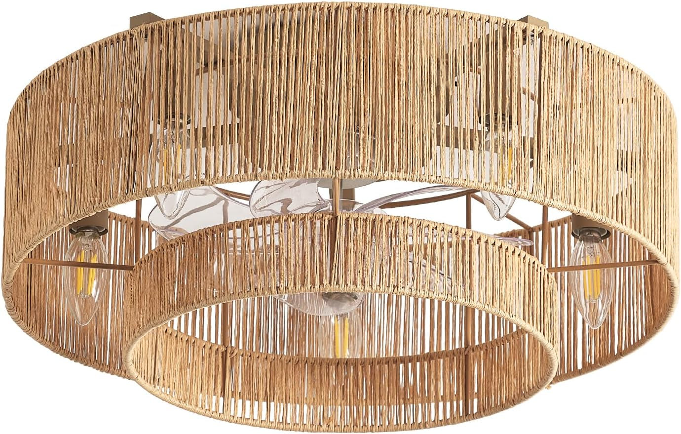 20 Inch Boho Caged Ceiling Fans with Lights Flush Mount, Layered