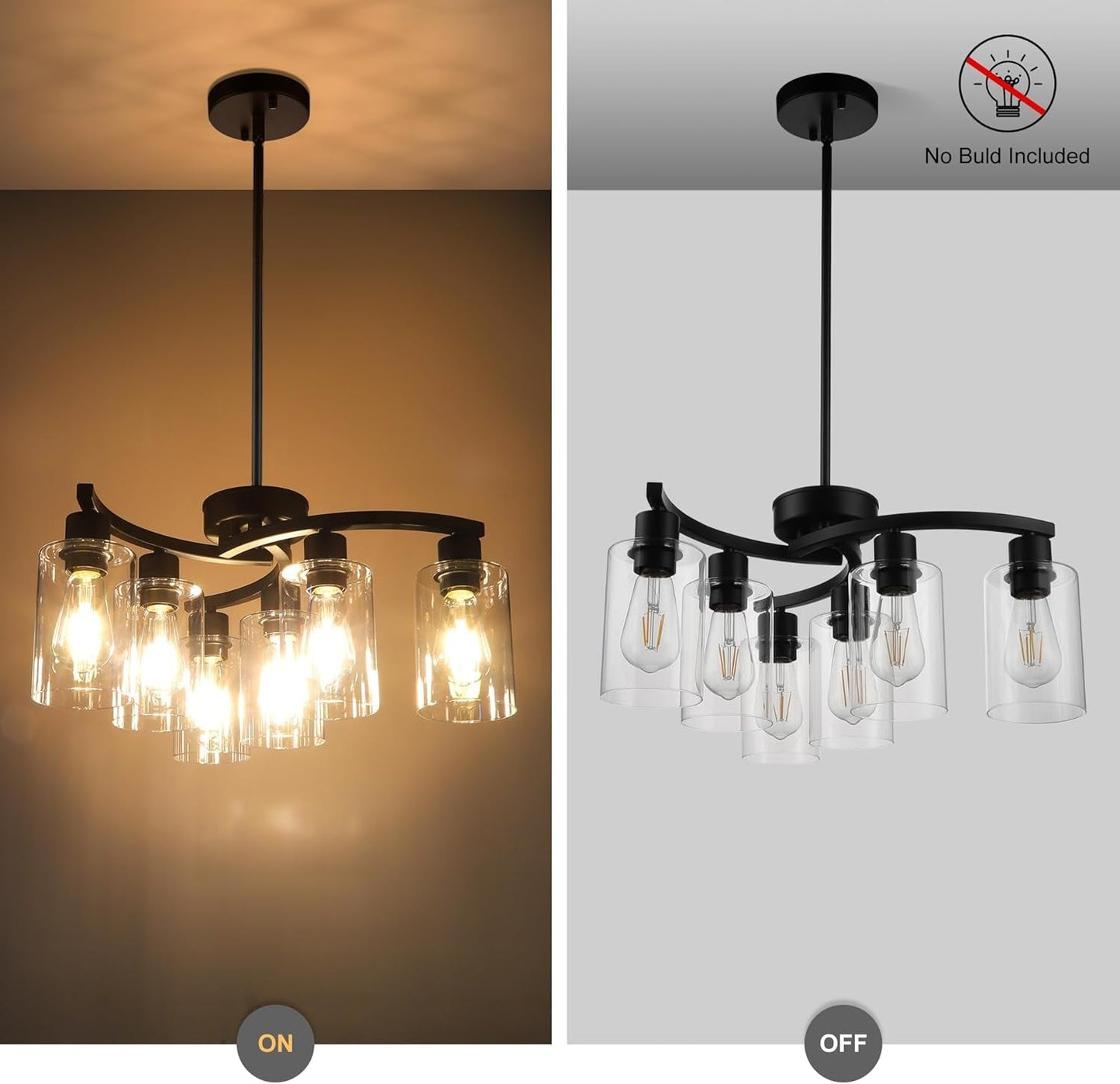 6-Light Modern Farmhouse Black Chandelier, Contemporary Dining Room