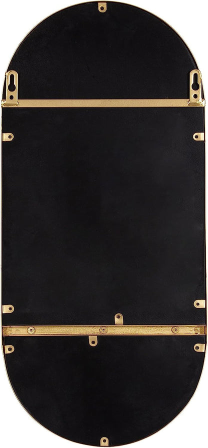 Estero Modern Metal Oval Mirror with Rounded Shelf, 11 X 25, Gold,