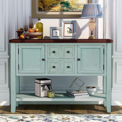Cambridge Series Sideboard Table with Bottom Shelf, Antique Blue