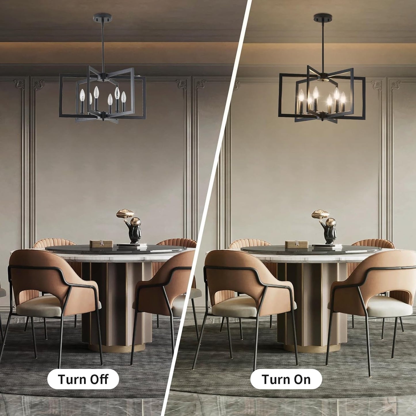 Black Chandelier, Dining Room Light Fixture Geometric Metal Modern