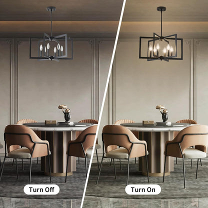 Black Chandelier, Dining Room Light Fixture Geometric Metal Modern