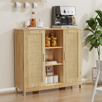 Storage Cabinet Rattan Credenza for Living Room and Coffee Bar, Multifunctional