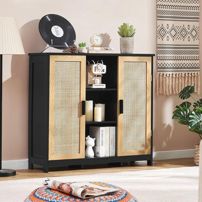 Storage Cabinet Rattan Credenza for Living Room and Coffee Bar, Multifunctional