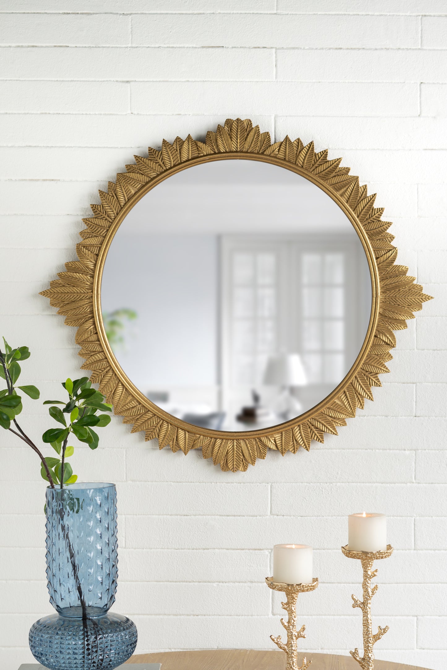 35.5x31.5' Round MDF Wall Mirror with Ornate Gold Frame