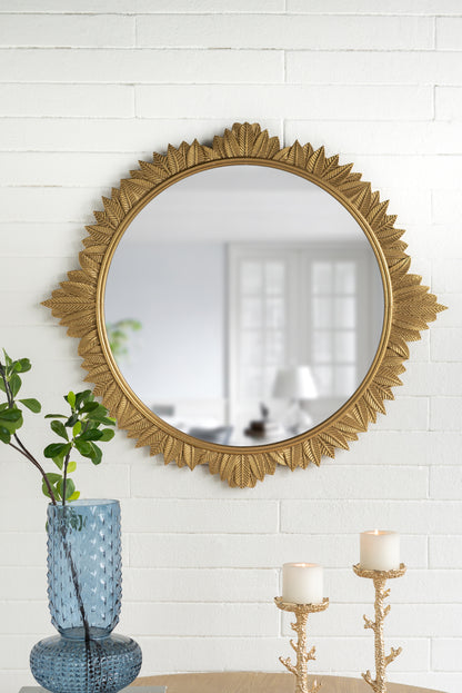 35.5x31.5' Round MDF Wall Mirror with Ornate Gold Frame