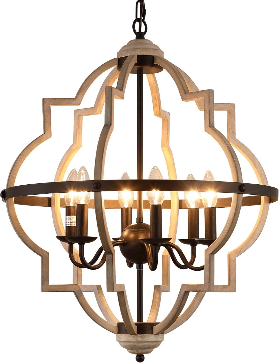 Rustic Antique Orb Chandelier Farmhouse Vintage 6-Lights Oak White