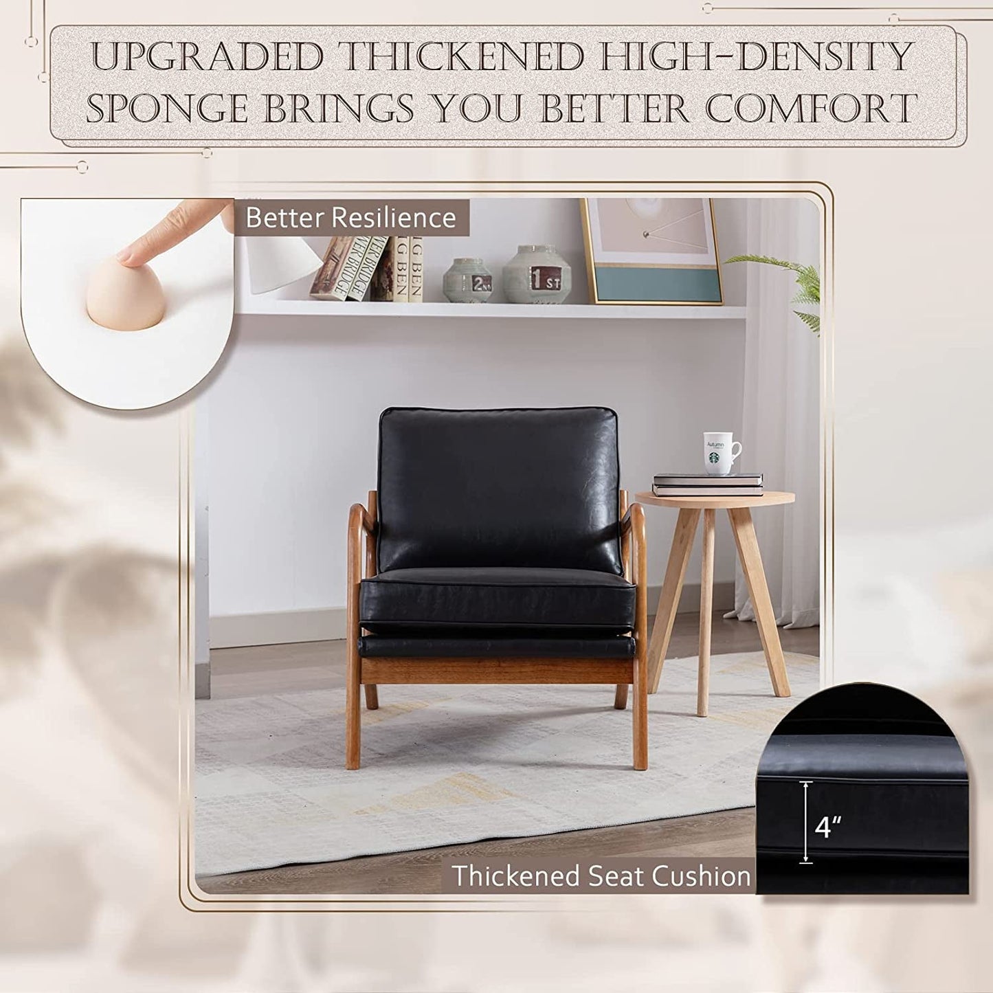 Modern Black Accent Chair with Thick Cushion