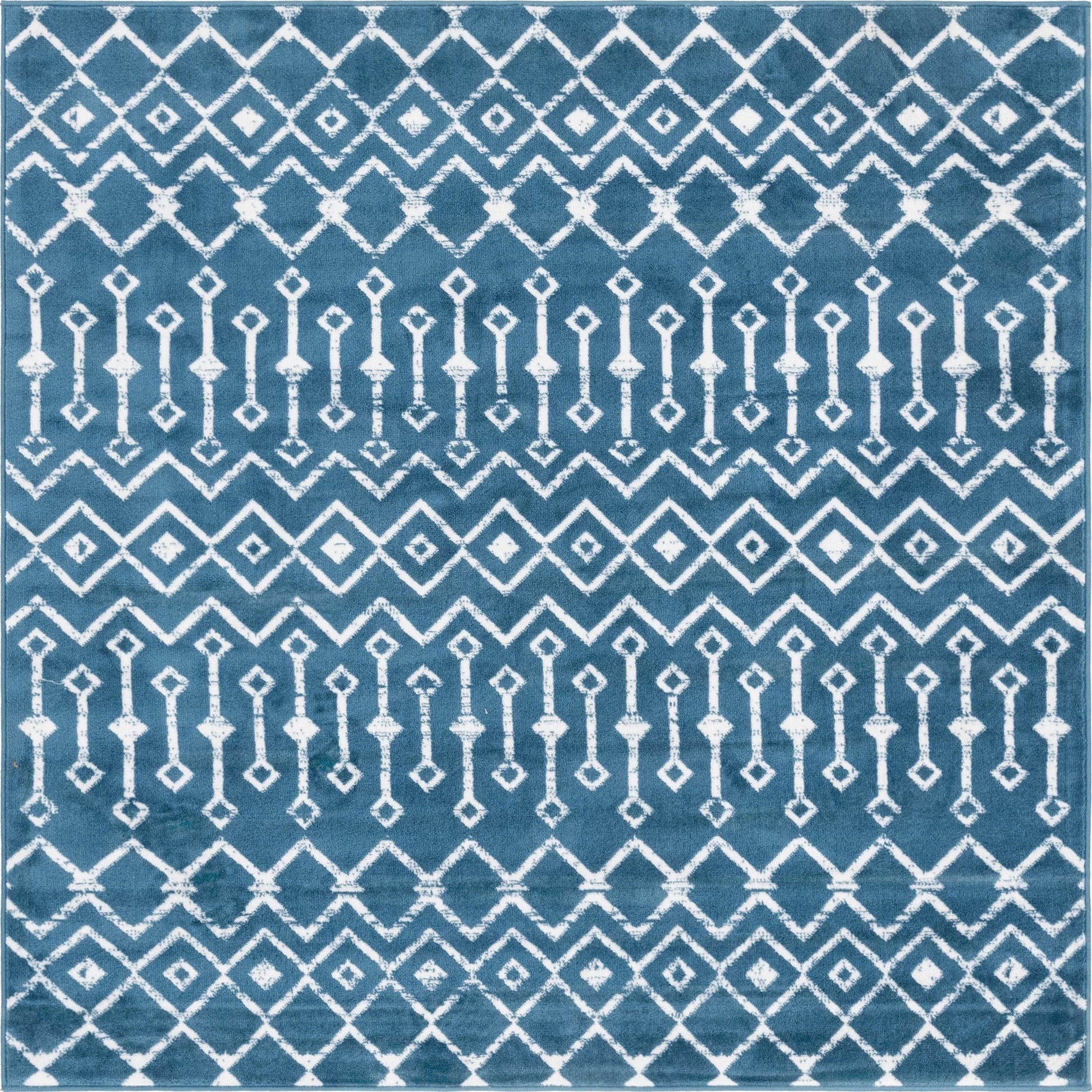 Moroccan Trellis Collection Area Rug - Mamounia (6' 1" Square Blue/Ivory)
