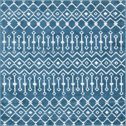 Moroccan Trellis Collection Area Rug - Mamounia (6' 1" Square Blue/Ivory)