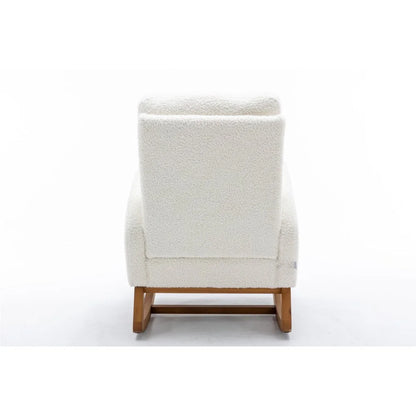 Nursery Rocking Chairs, Upholstered Fabric Nursery Chairs with Tall Back and Side Pocket, Nursing Chair with Rubber Wood Legs, Rocker Glider Chair, White Teddy