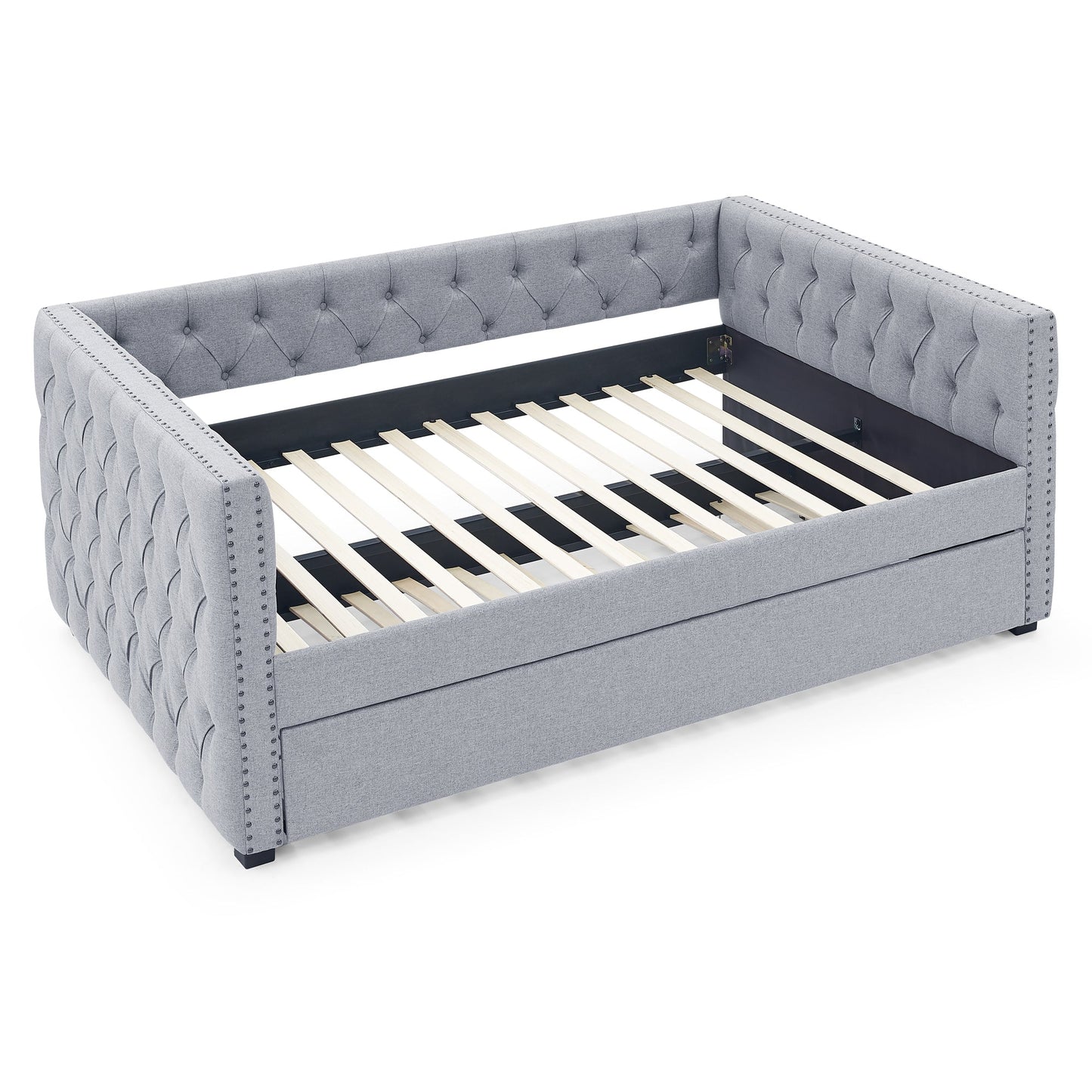 Upholstered Tufted Daybed Sofa Bed with Trundle and Convertible Design