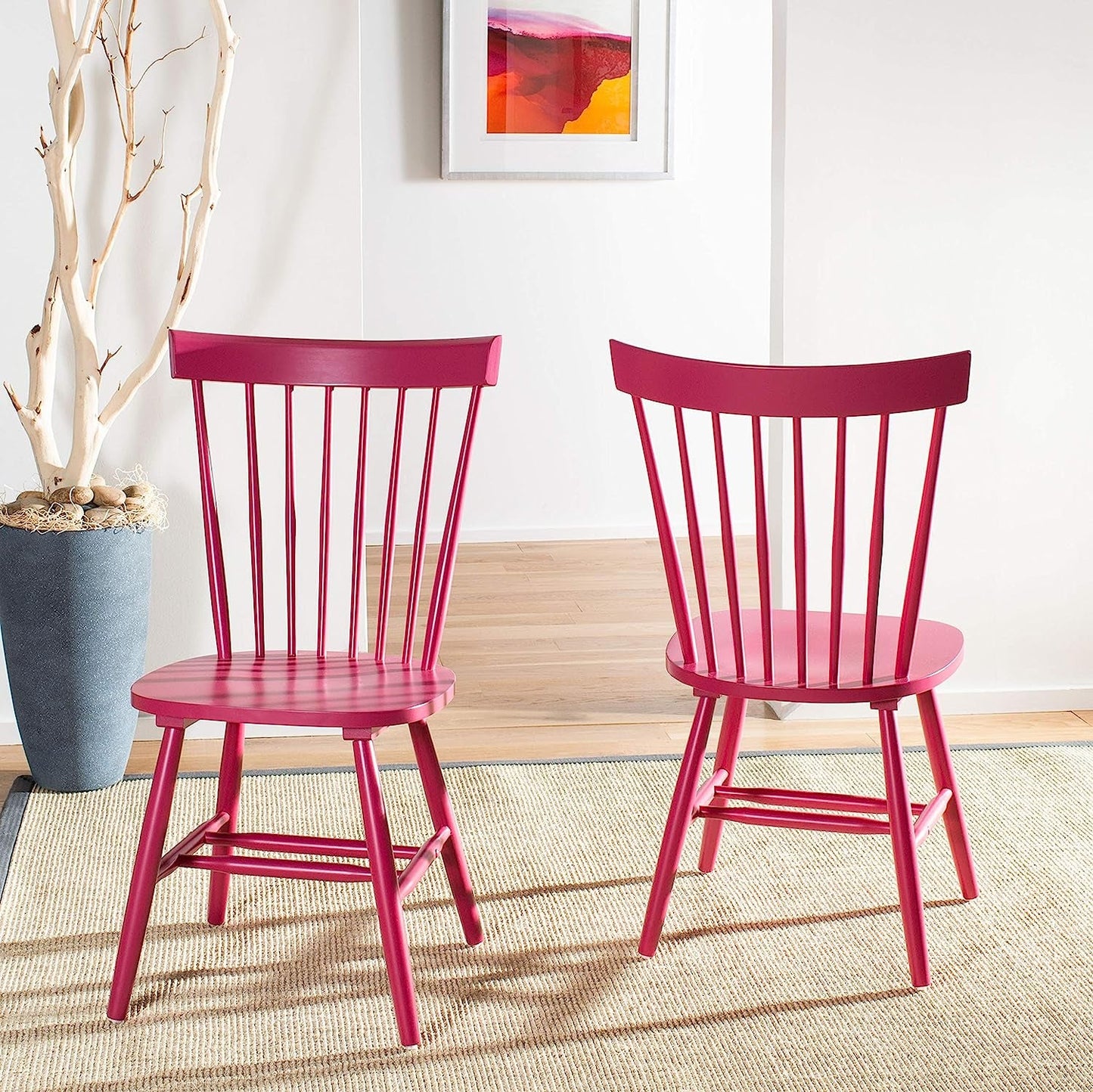 American Homes Collection Raspberry Pink Spindle Side Chair, Set of 2