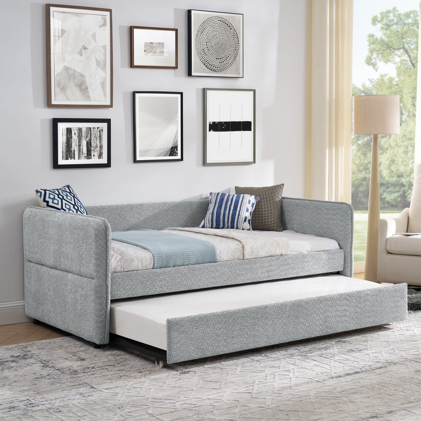 Upholstered Tufted Daybed Sofa Bed with Trundle and Convertible Design