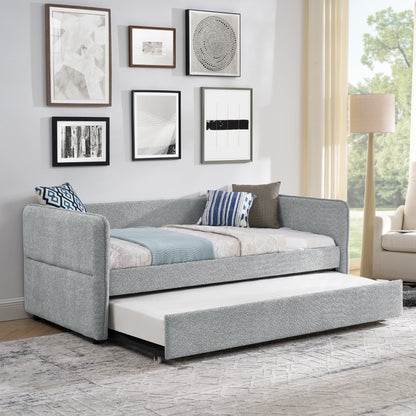 Upholstered Tufted Daybed Sofa Bed with Trundle and Convertible Design