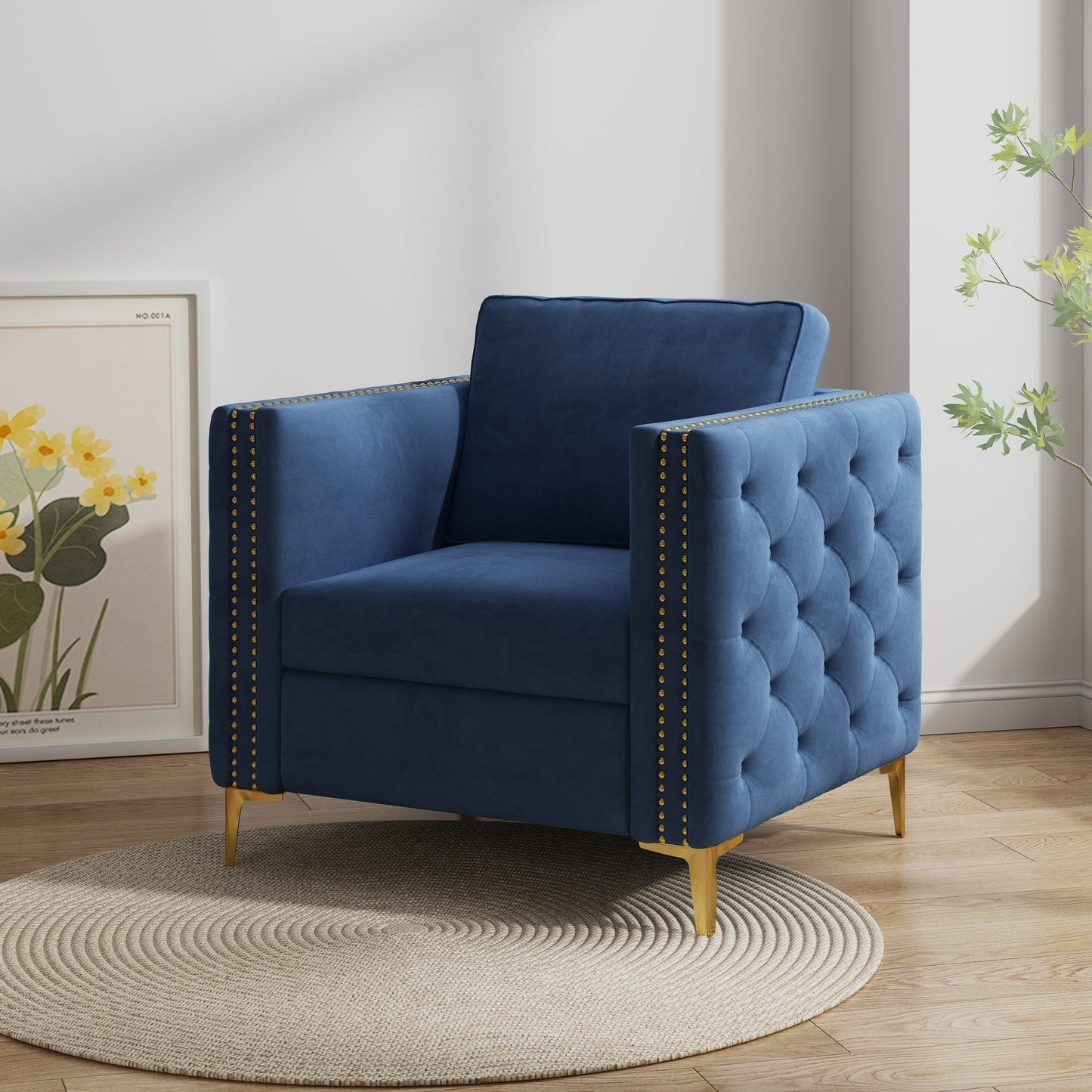 Accent Chair for Living Room Upholstered Armchair with Metal Legs and Contemporary Style