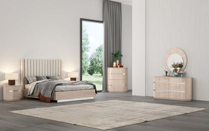 Beige Wood And Tufted Linen Blend Upholstered Queen Bed Frame