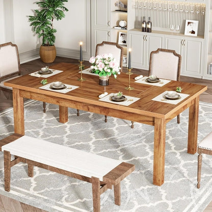 70.87" Wood Dining Table for 6-8 People, Modern Large Rectangle