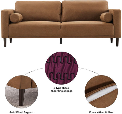 Mid-Century Faux Leather Sofa Couch (Brown)