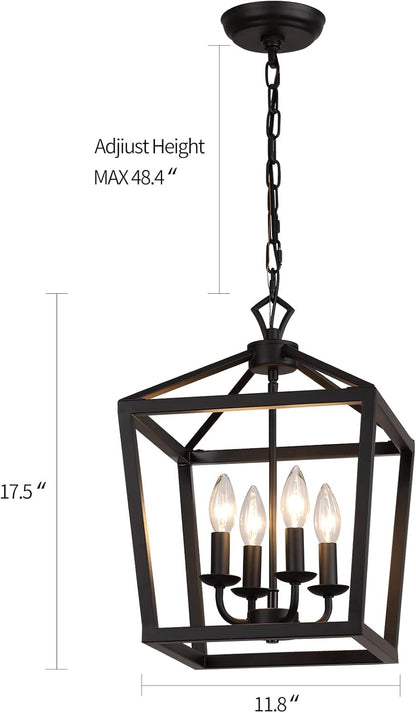 Farmhouse Rustic Black Lantern Chandelier Hanging Light Fixture