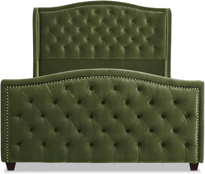Jennifer Taylor Home Marcella Upholstered Shelter Headboard Bed Set, Queen, Olive Green Performance Velvet