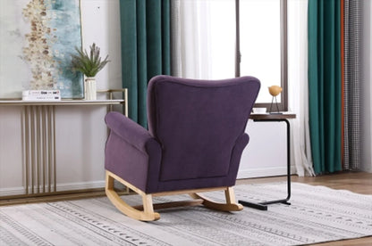 Living Room Rocking Chair, Modern Velvet Upholstered Accent Rocker Chair with Padded Seat and Wood Legs, High Back Glider Rocking Arm Chair for Nursery Baby Room Bedroom Playroom, Lavender Purple