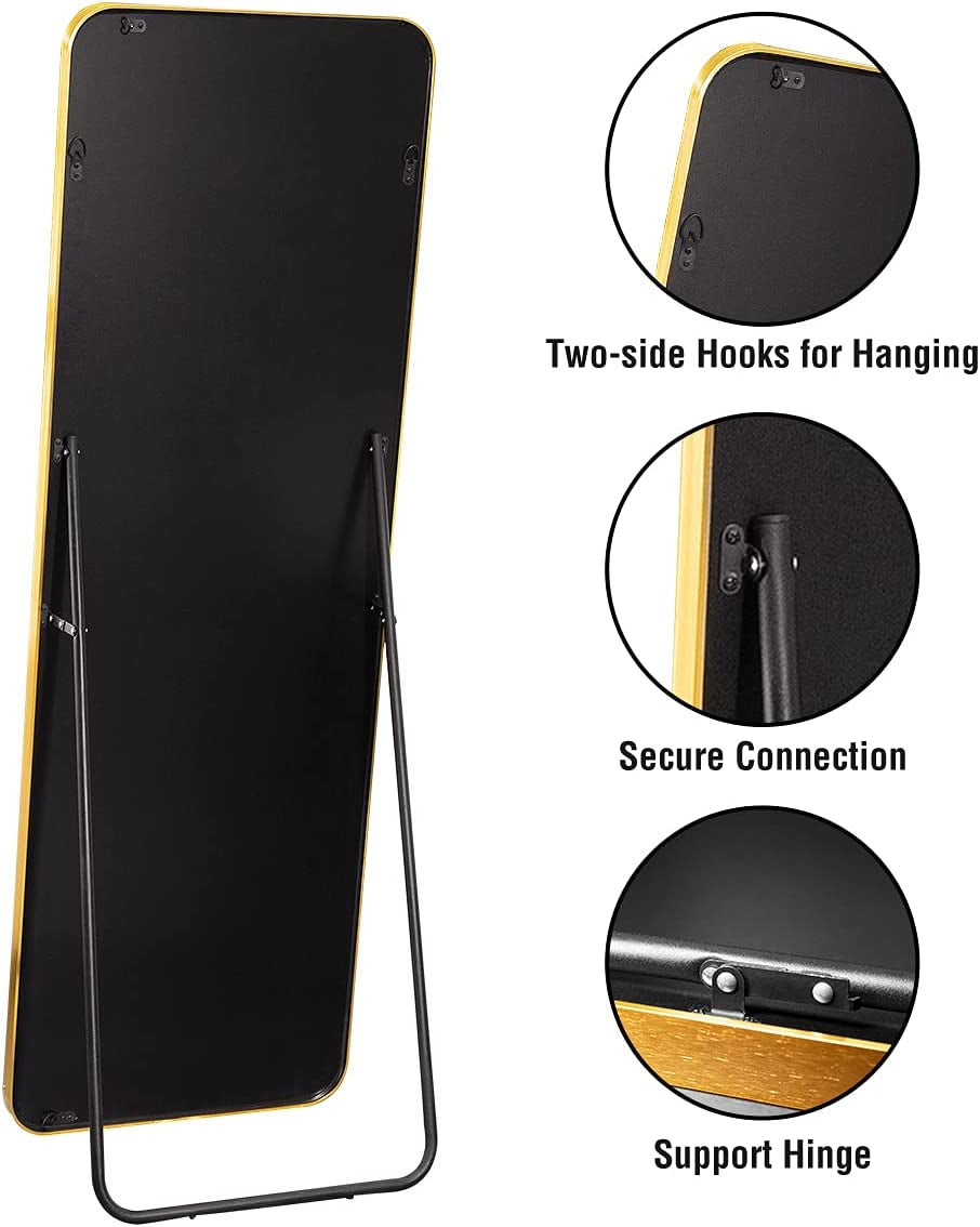 OGCAU Full Length Mirror Standing Floor Mirror with Stand for Bedroom, Wall-Mounted Mirror Standing Hanging or Leaning, Wall Mirror with Aluminum Alloy Frame, 65" X 22" (Gold)