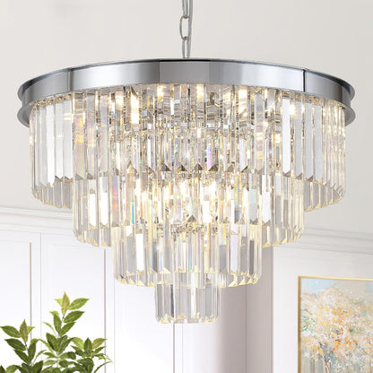 Black Crystal Chandeliers Modern round Chandeliers 20" Dimmable 9 Lights Ceiling Pendant Light Fixtures 3 Tiers Luxury Raindrop for Living Room Dining Room Bedroom Foyer